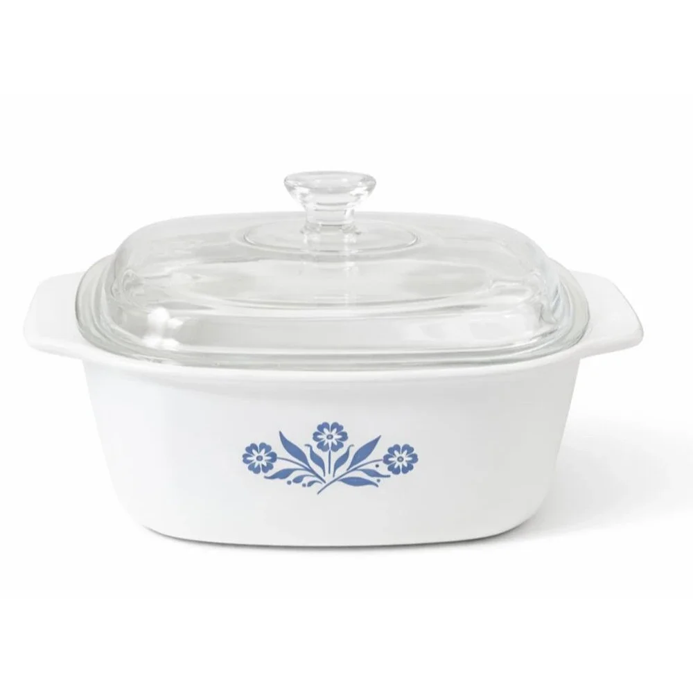 Corning Ware 4-Quart Dutch Oven Cornflower Blue W Lid P-12-C VTG White P-34-B